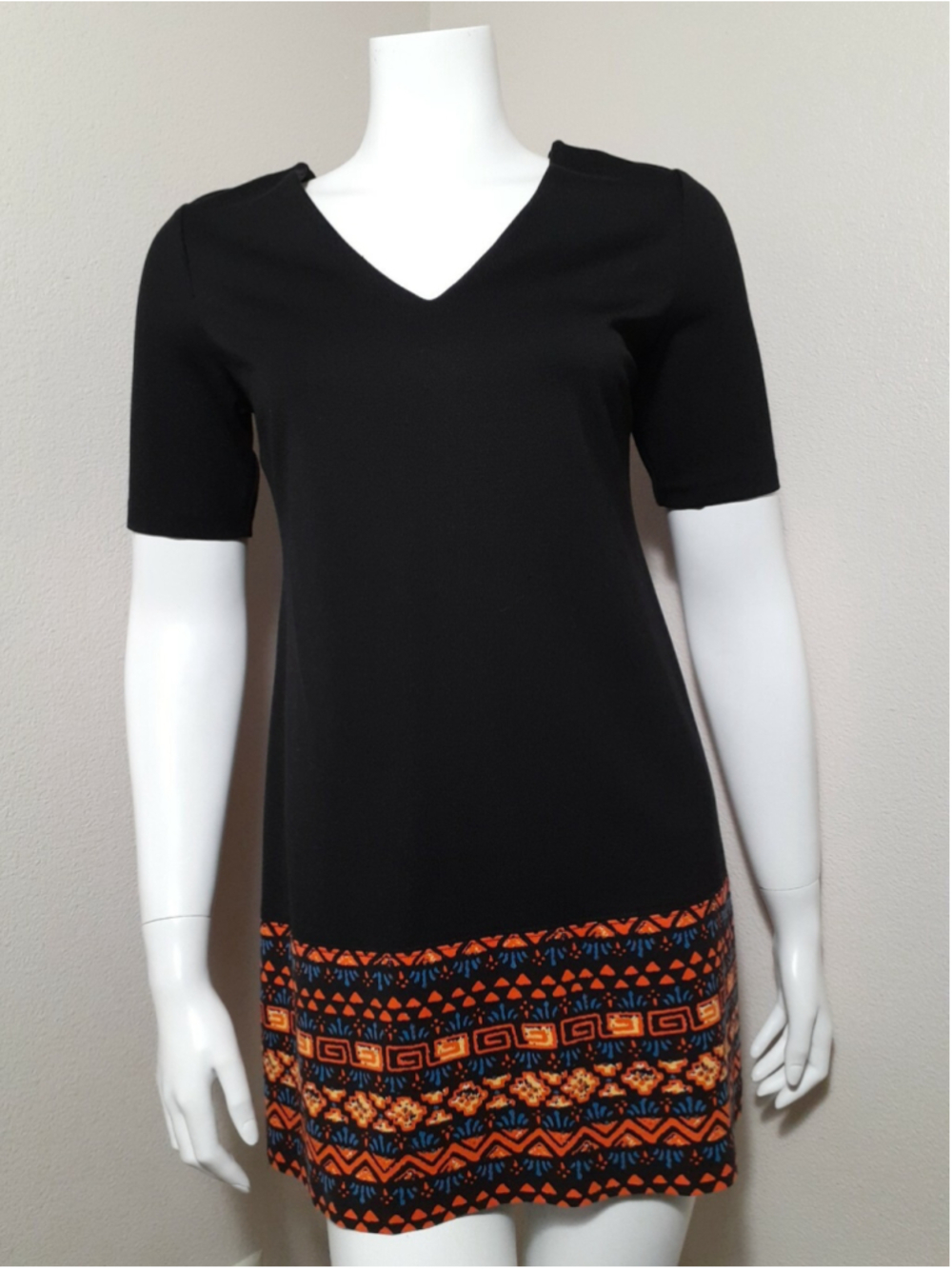 Plenty by TRACY REESE Black w/ Southwestern Print Hem Mini Dress Size 2 P Petite